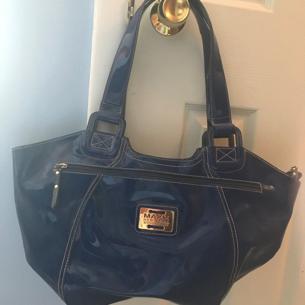 Shiny blue MAXX NY large hobo style bag